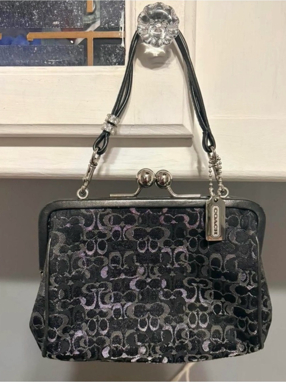 Coach Black Jacquard Signature Kiss-Lock small Bag